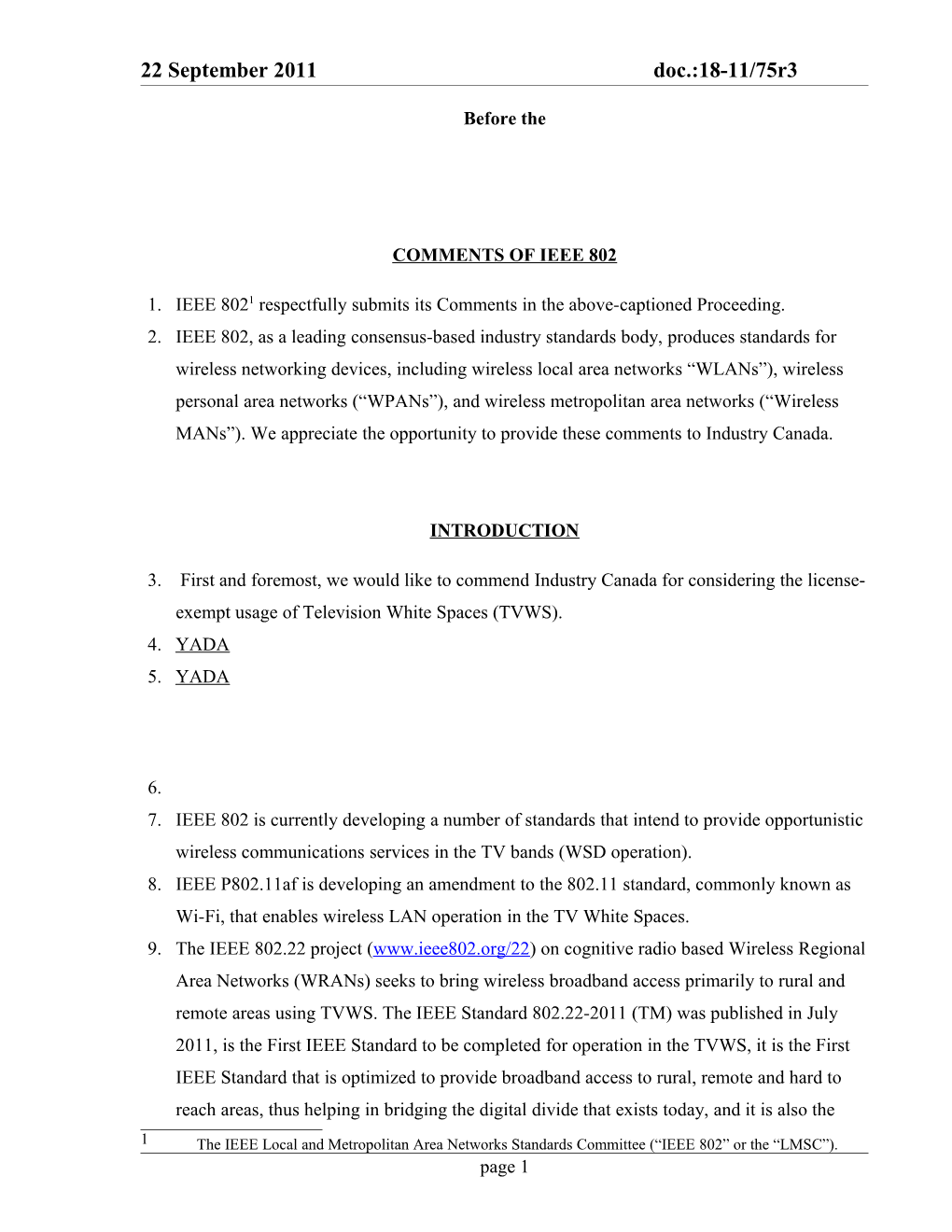 IEEE 802 Response to Canadian Consultation on TVWS