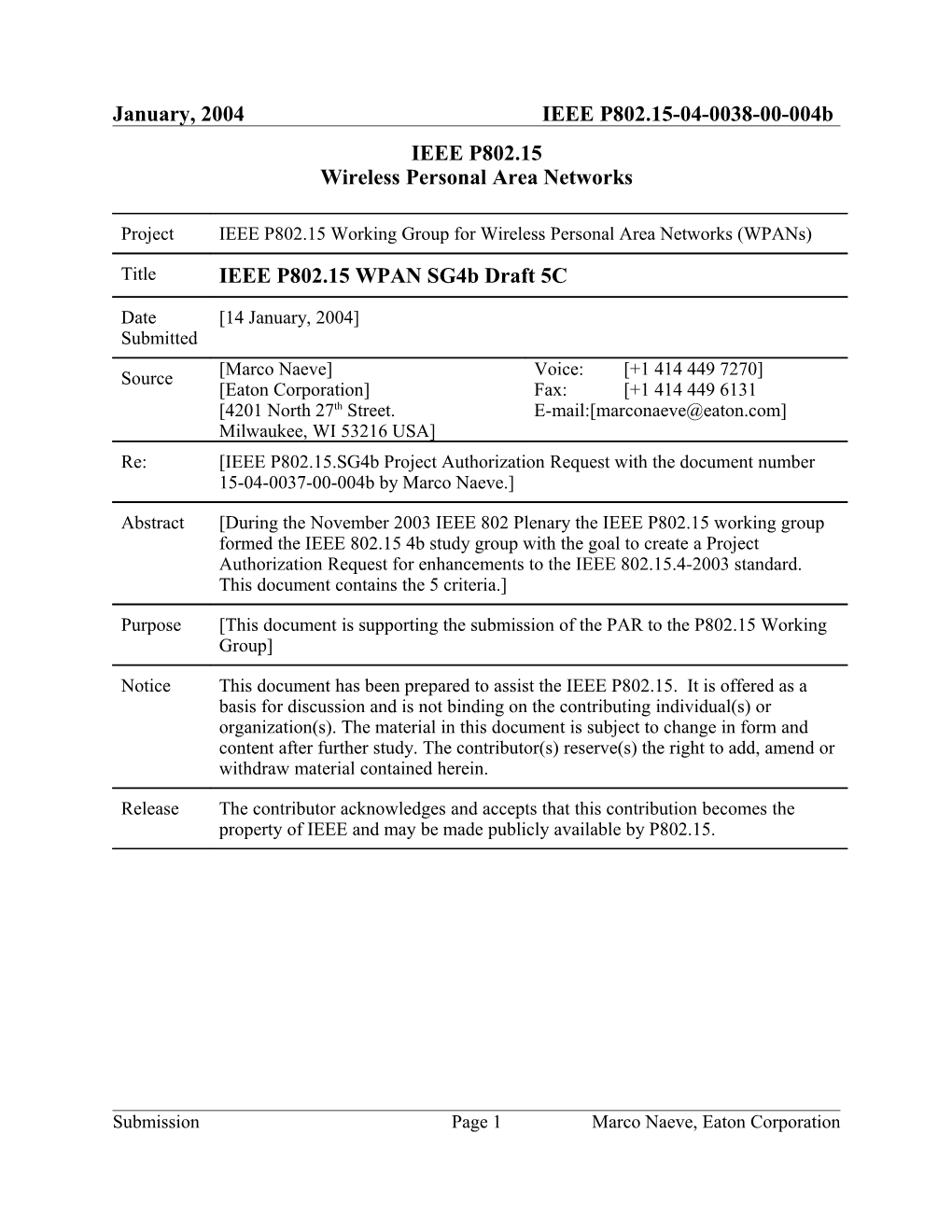 IEEE P802.15 WPAN Sg4b Draft 5C