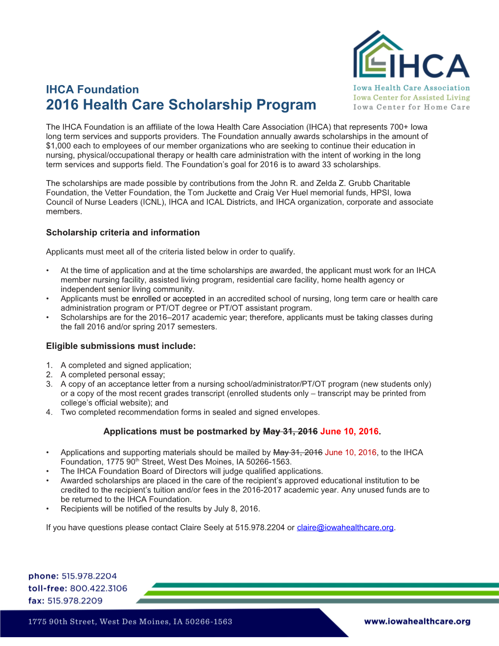 IHCA Foundation 2010 Scholarship Program