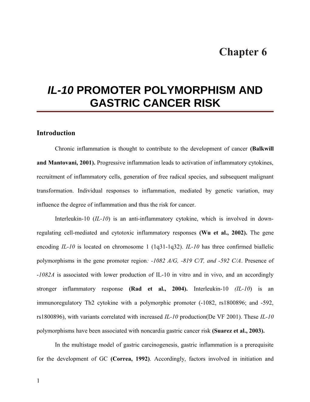 IL-10 Promoter Polymorphism and Gastric Cancer Risk