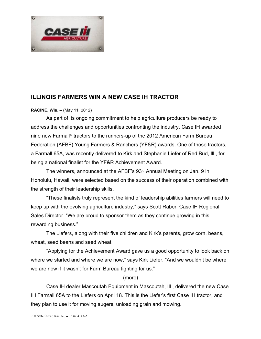 Illinois Farmers Win a New Case IH Tractor / Page 1