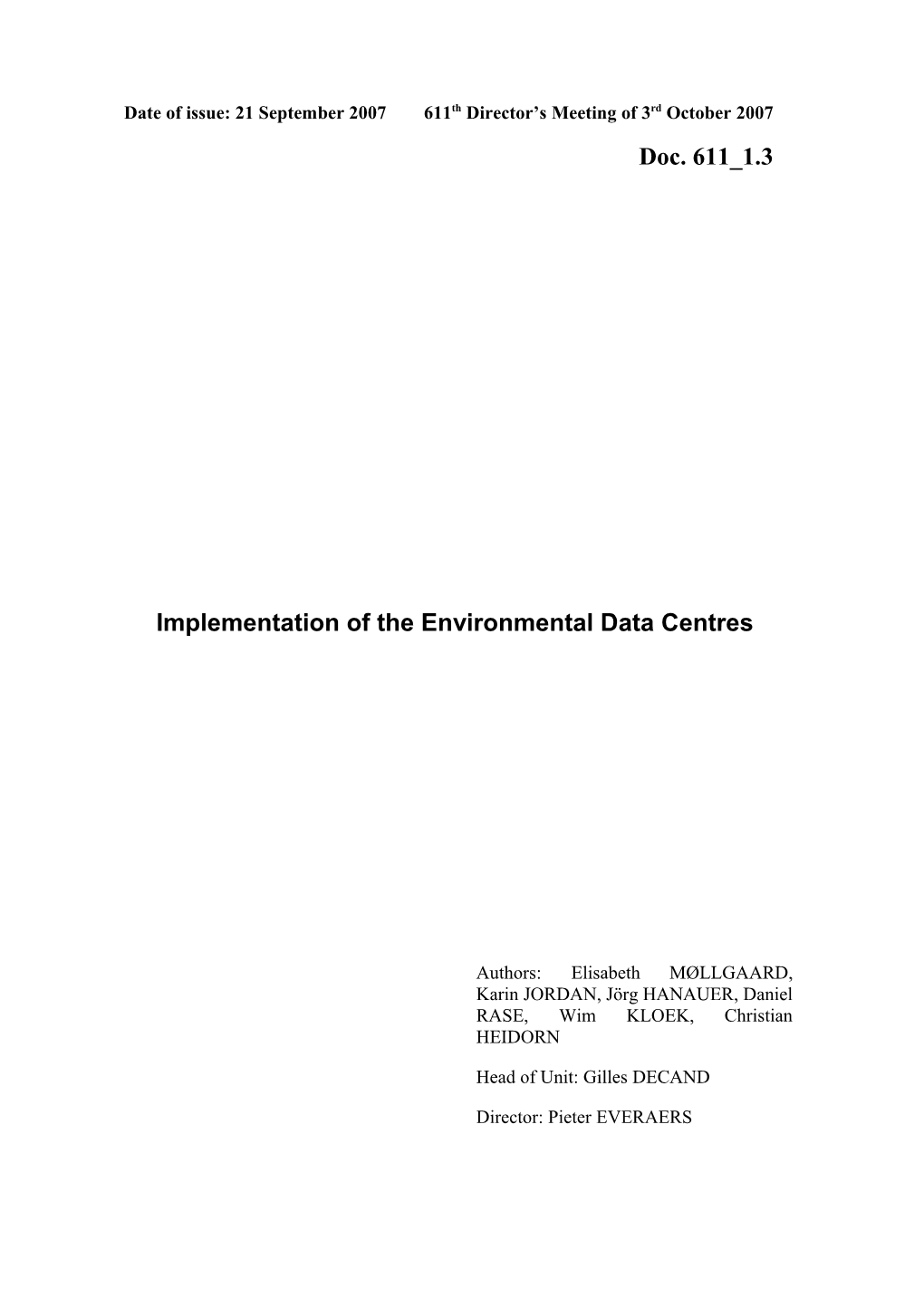 Implementation of the Environmental Data Centres