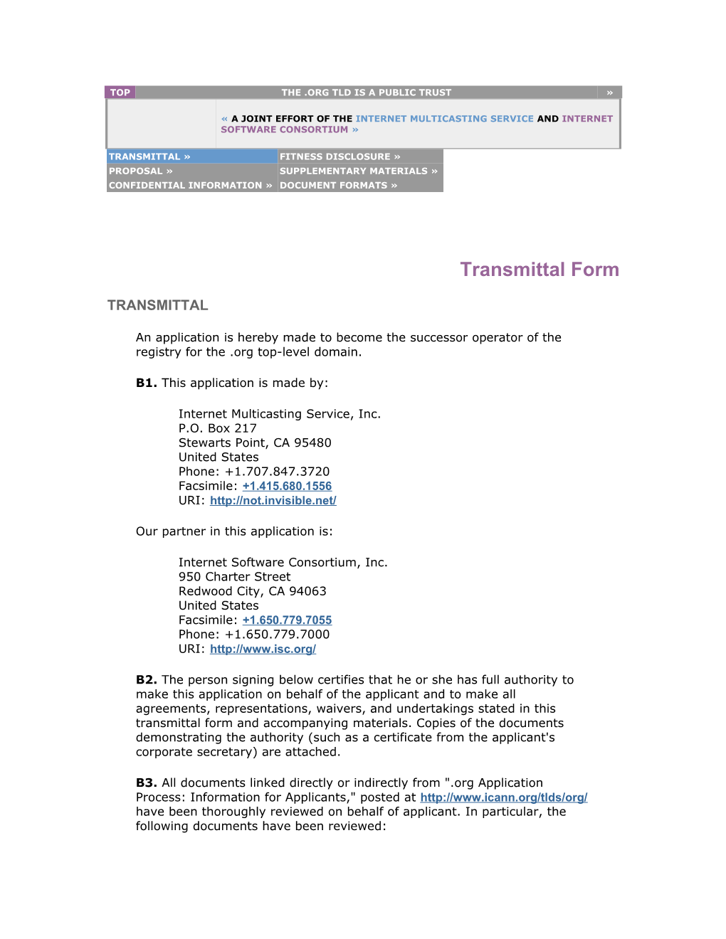 IMS/ISC: .Org Application Transmittal Form