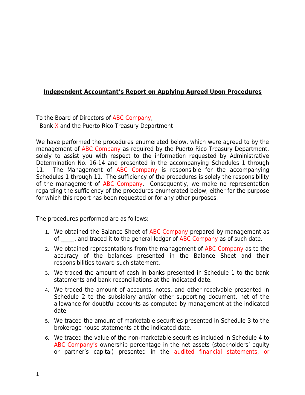 Independent Accountant S Report on Applying Agreed Upon Procedures