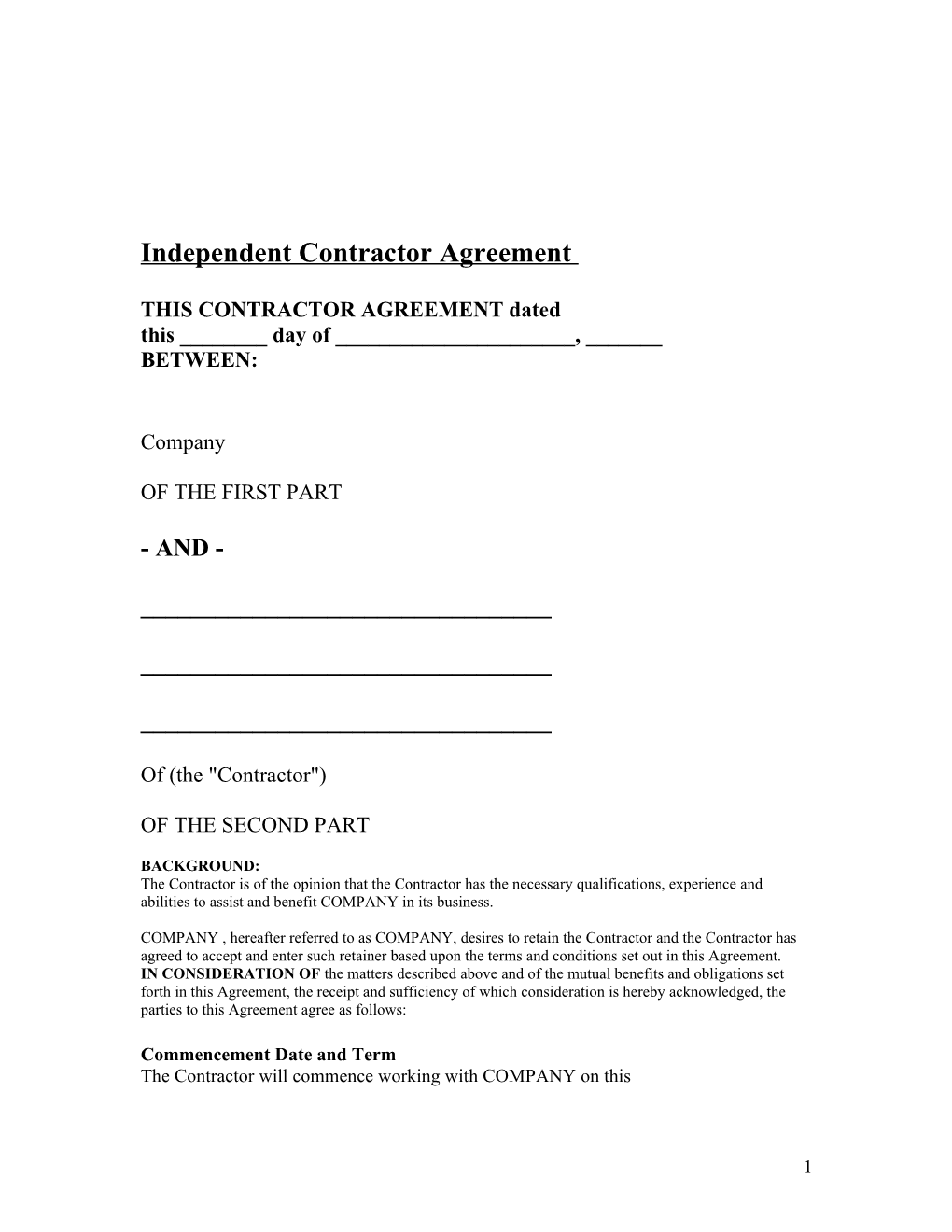 Independent Contractor Employment Agreement
