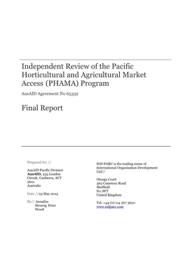 Independent Review of the Pacific Horticultural and Agricultural Market Access (PHAMA) Program
