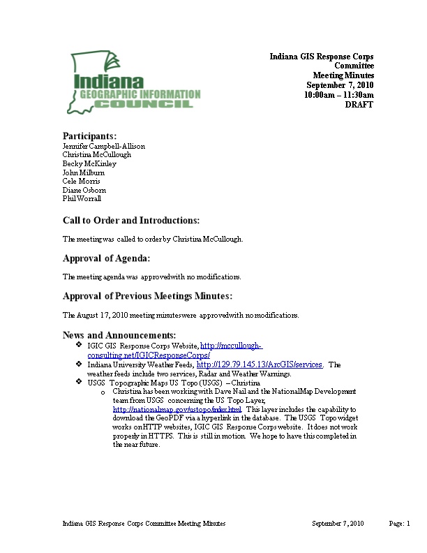 Indiana GIS Response Corps Committee