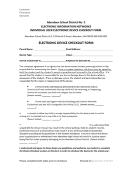 Individual User Electronic Device Checkout Form