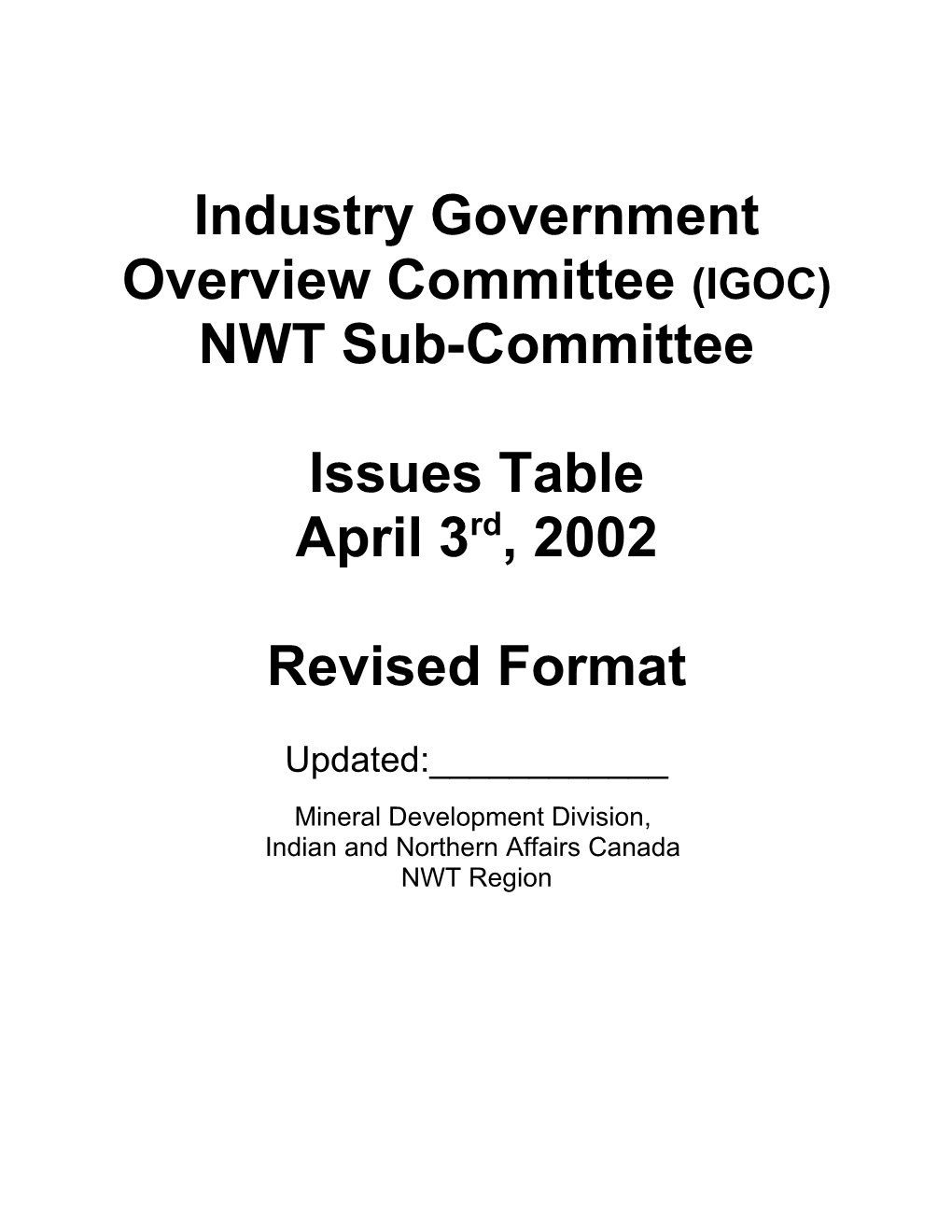 Industry Government Overview Committee (IGOC)