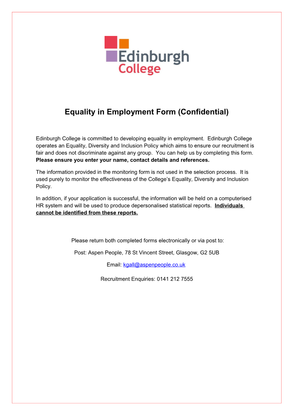 Information About Equal Opportunities Form