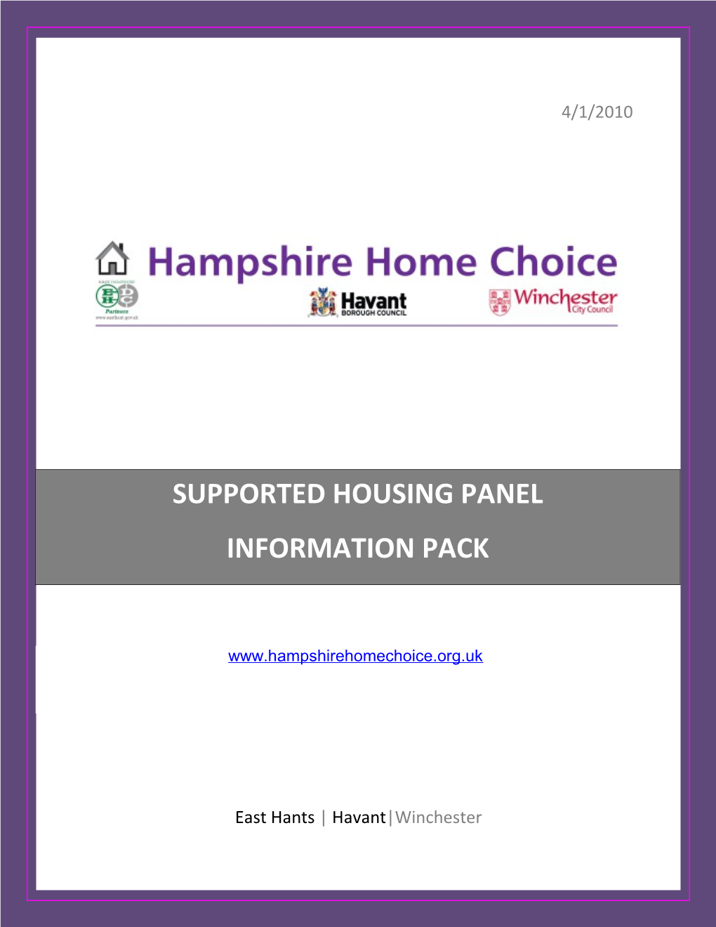 Information Pack Supported Housing Panel