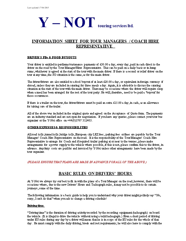 Information Sheet Four Tour Managers
