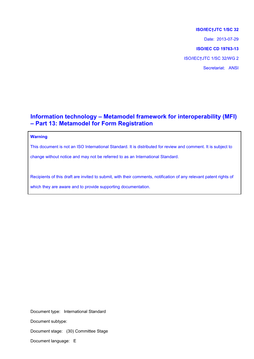 Information Technology Metamodel Framework for Interoperability (MFI) Part 13: Metamodel