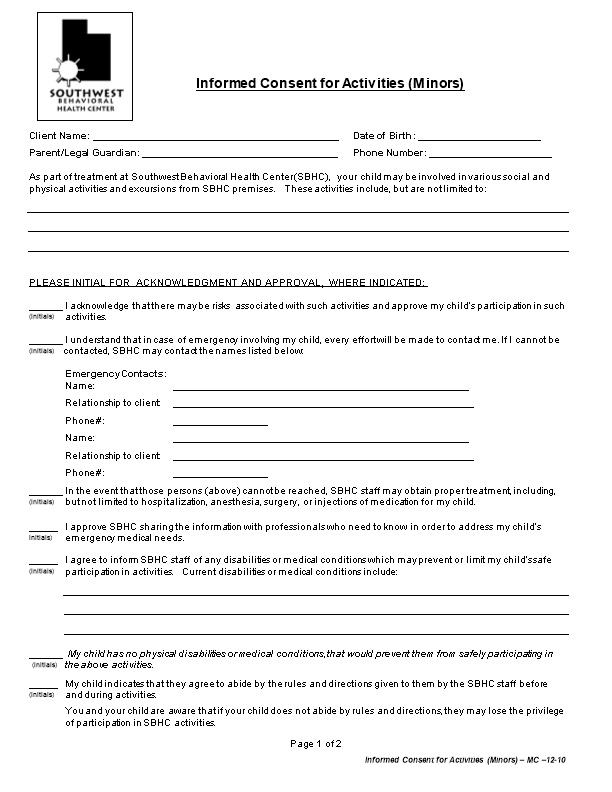 Informed Consent for Activities (Minors)