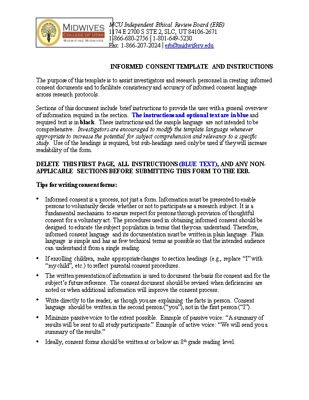 Informed Consent Template and Instructions