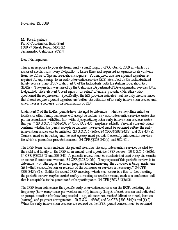 Ingraham Letter Dated 11/13/09 Re: Parental Consent (Ms Word)