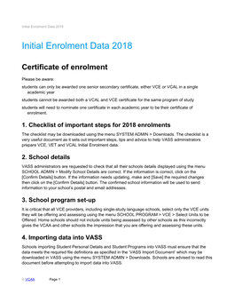 Initial Enrolment Data 2018