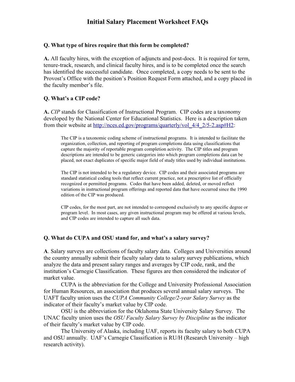 Initial Salary Placement Worksheet Faqs