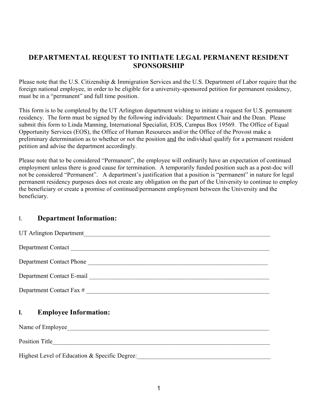 Initiation of Permanent Residency Process