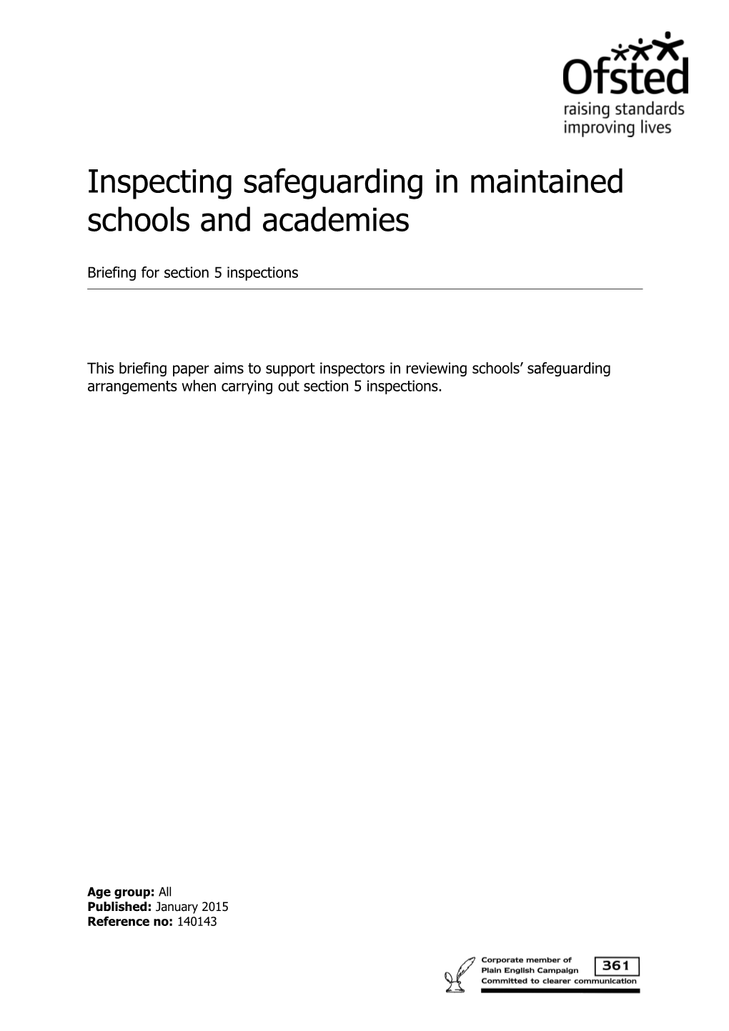 Inspecting Safeguarding in Maintained Schools and Academies - a Briefing for Section 5