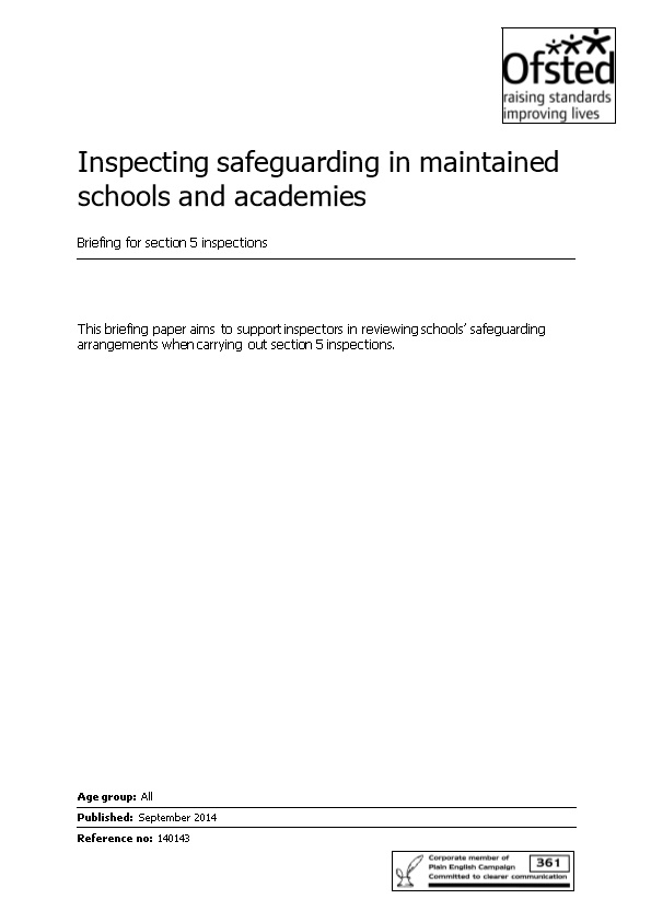 Inspecting Safeguarding in Maintained Schools and Academies