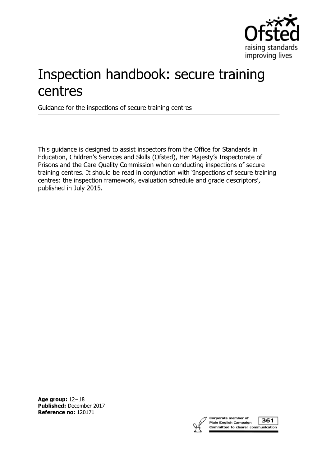 Inspection Handbook: Secure Training Centres
