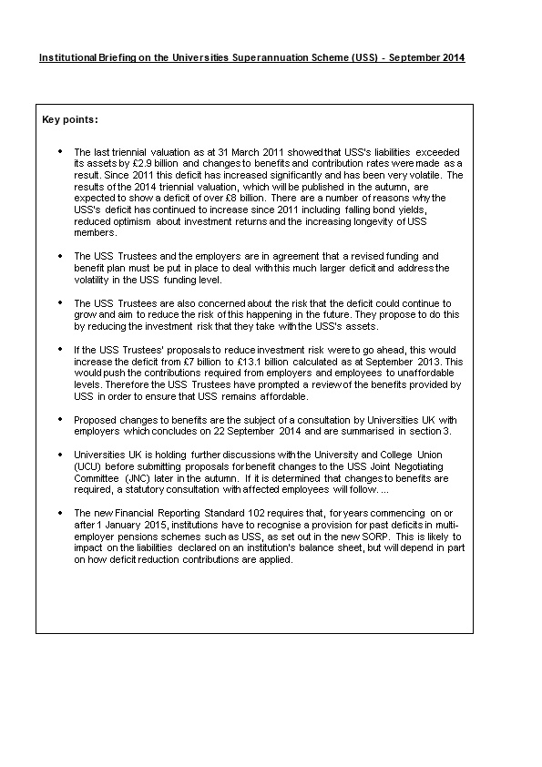 Institutional Briefing on the Universities Superannuation Scheme (USS) - September 2014