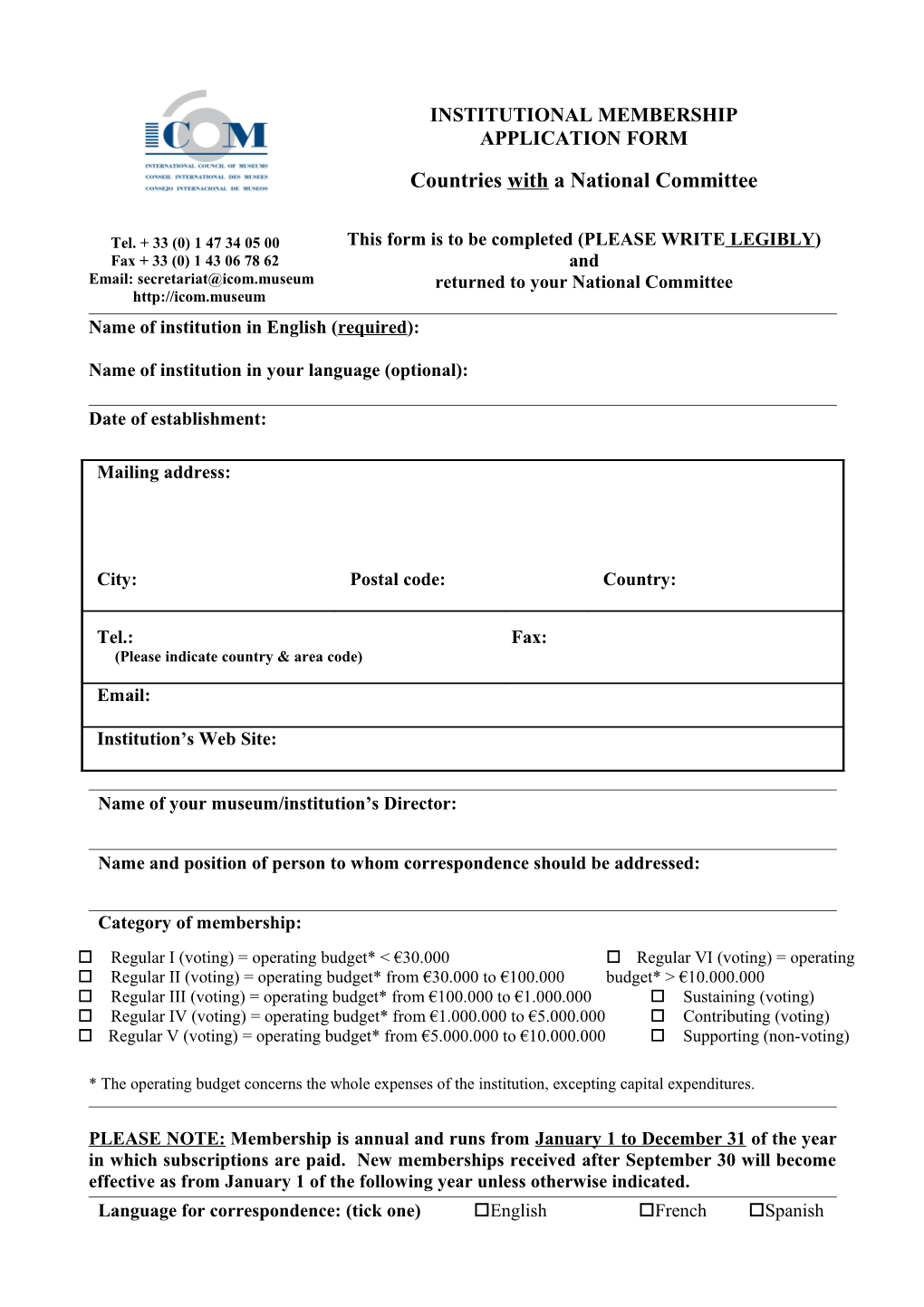 Institutional Membership Application Form