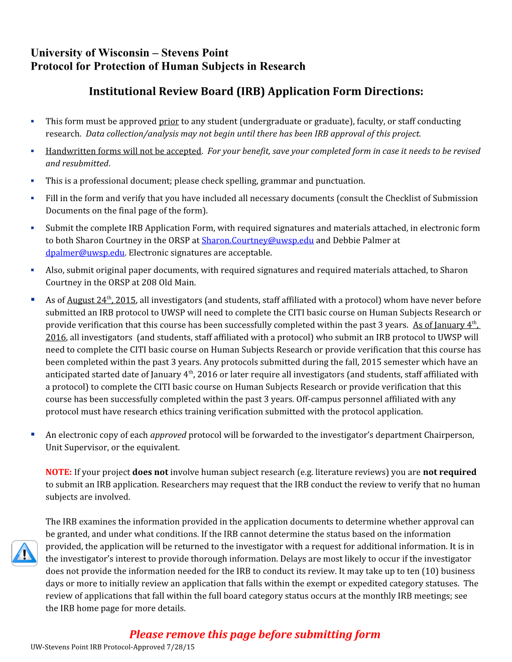 Institutional Review Board (IRB) Application Form Directions