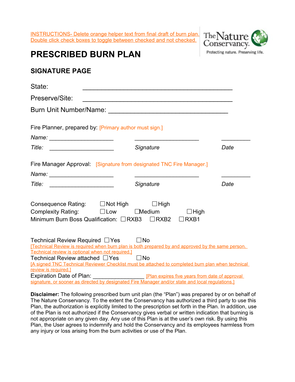 INSTRUCTIONS- Delete Orange Helper Text from Final Draft of Burn Plan