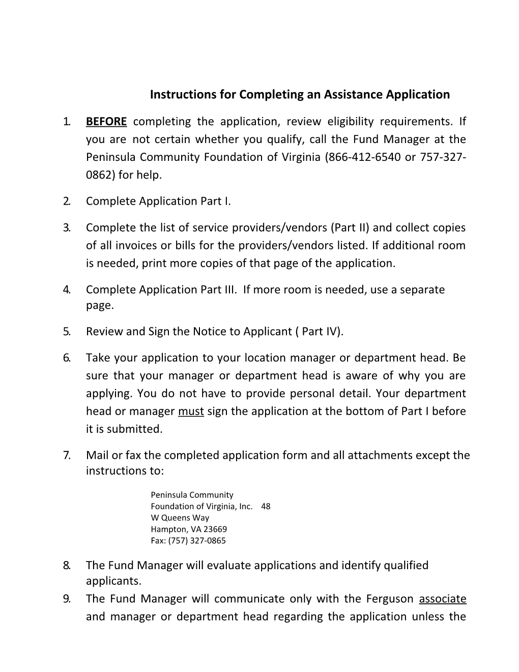 Instructions for Completing an Assistance Application