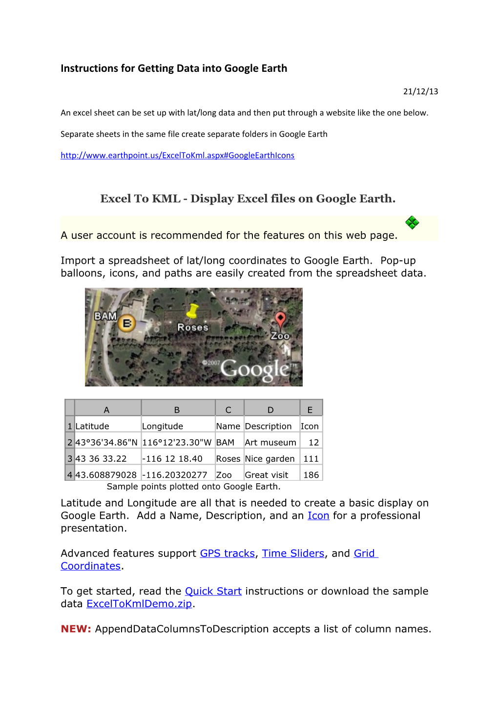 Instructions for Getting Data Into Google Earth