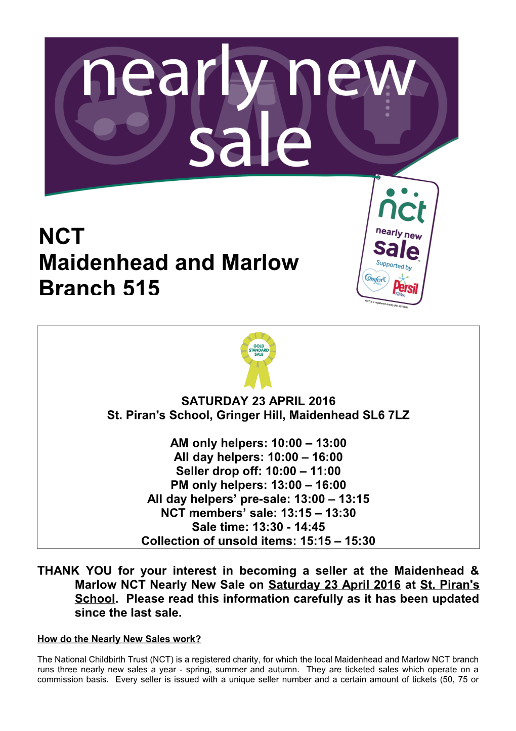 Instructions for Selling at the Maidenhead & Marlow NCT Nearly New Sale