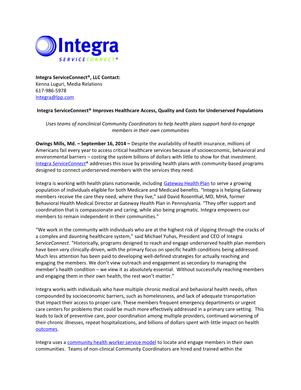Integra Serviceconnect , LLC Contact