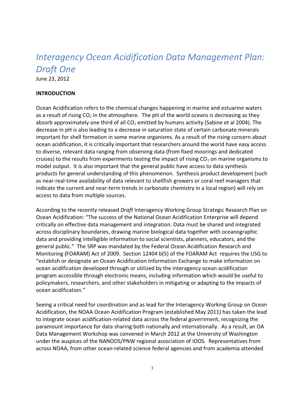 Interagency Ocean Acidification Data Management Plan