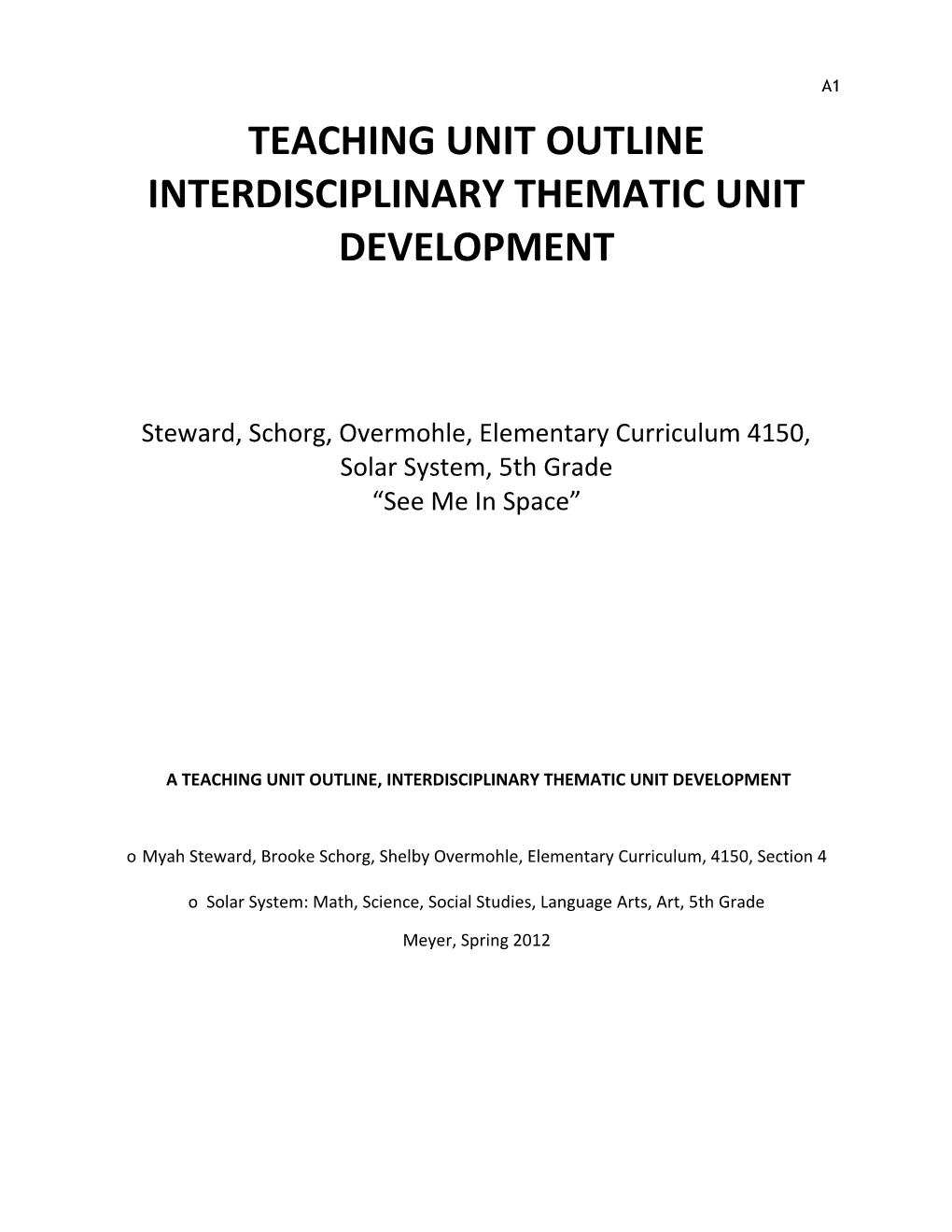 Interdisciplinary Thematic Unit Development