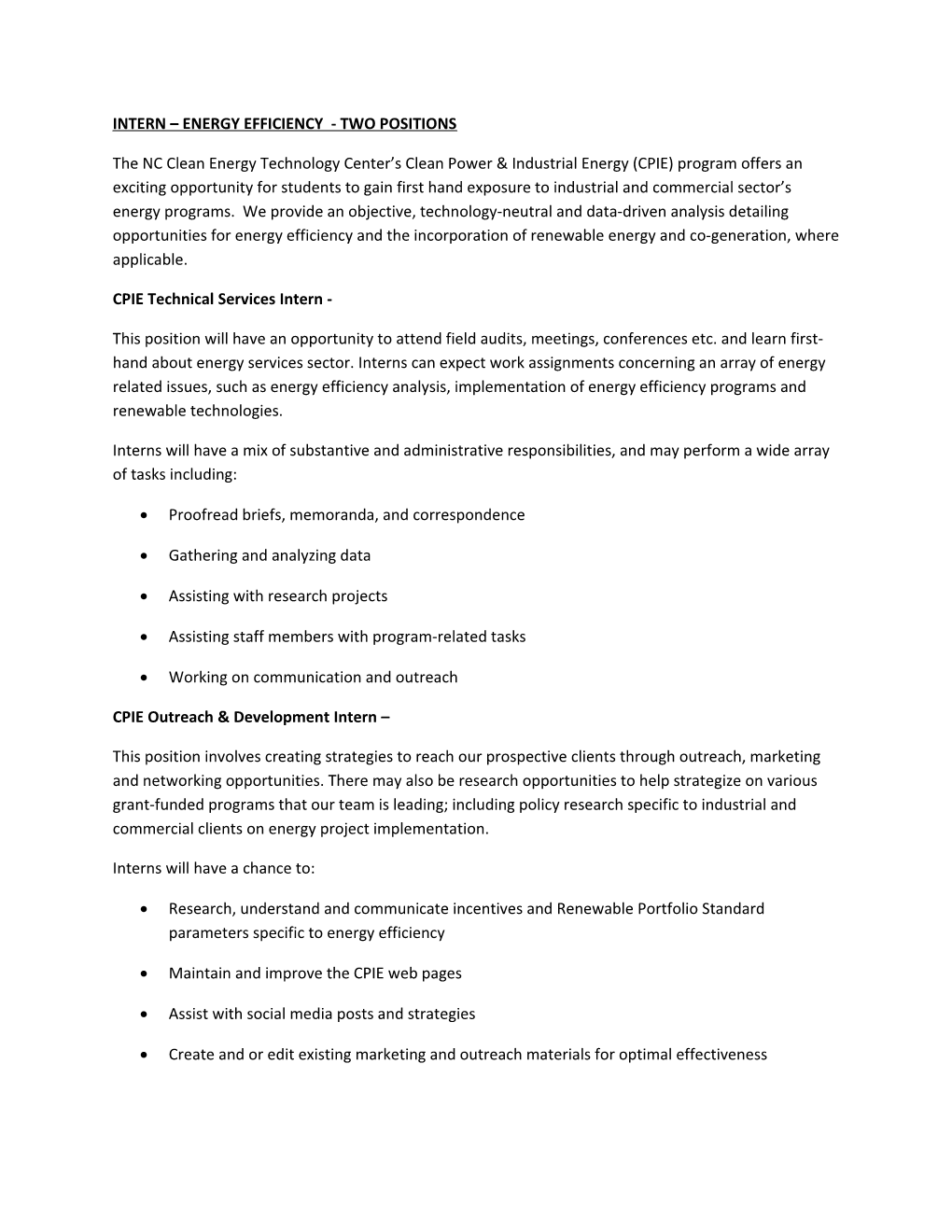 Intern Energy Efficiency - Two Positions