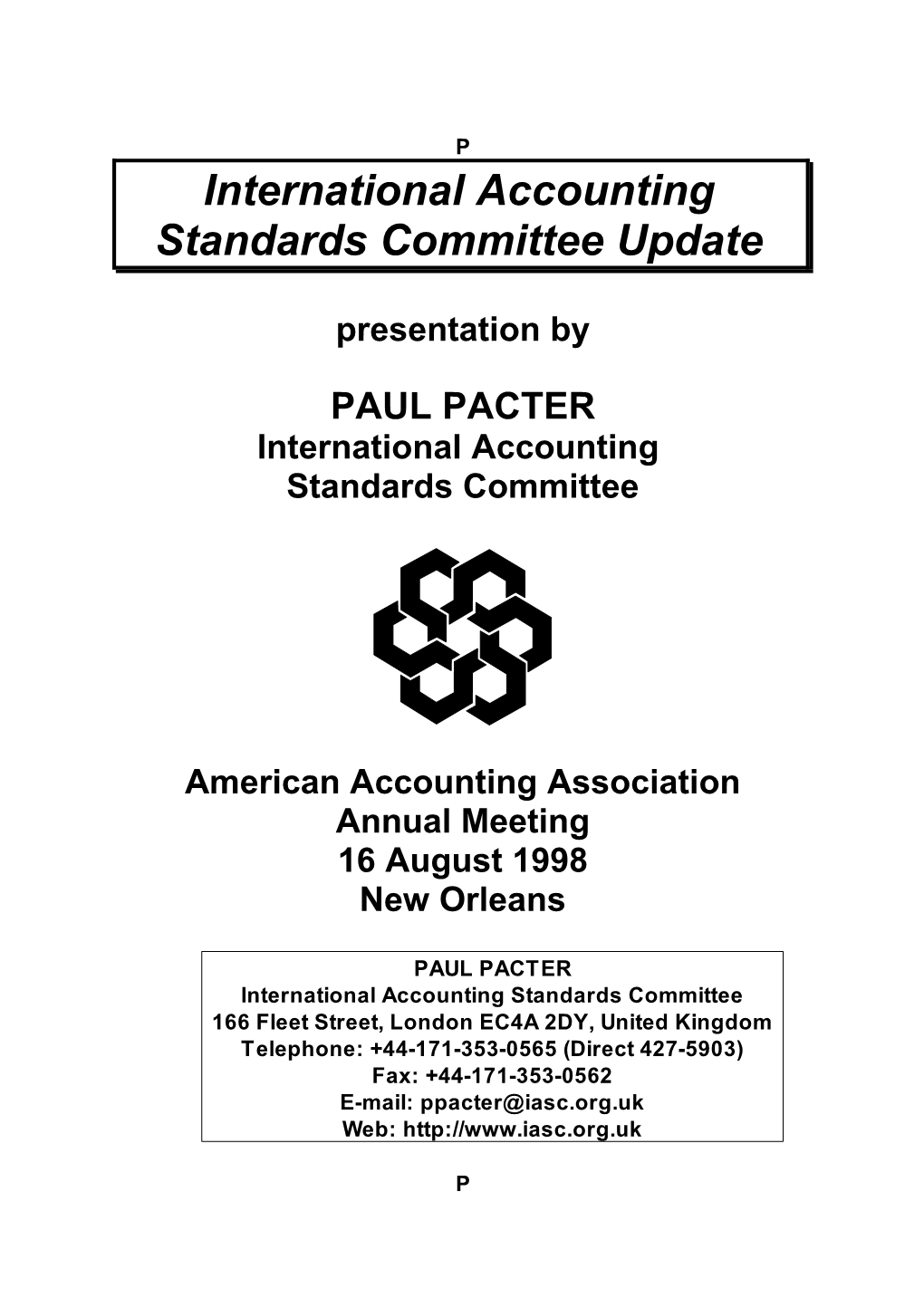 International Accounting Standards Committee Update
