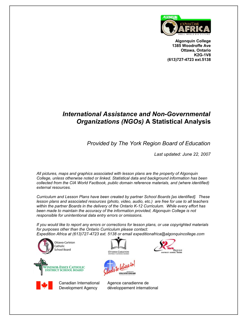International Assistance and Non-Governmental Organizations (Ngos) a Statistical Analysis