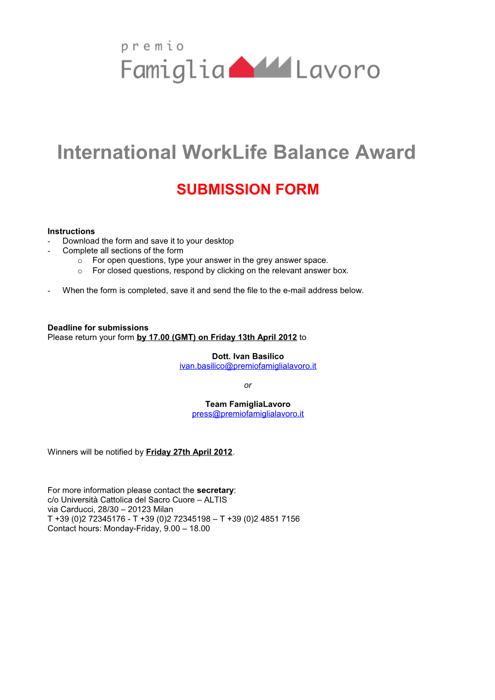 International Worklife Balance Award