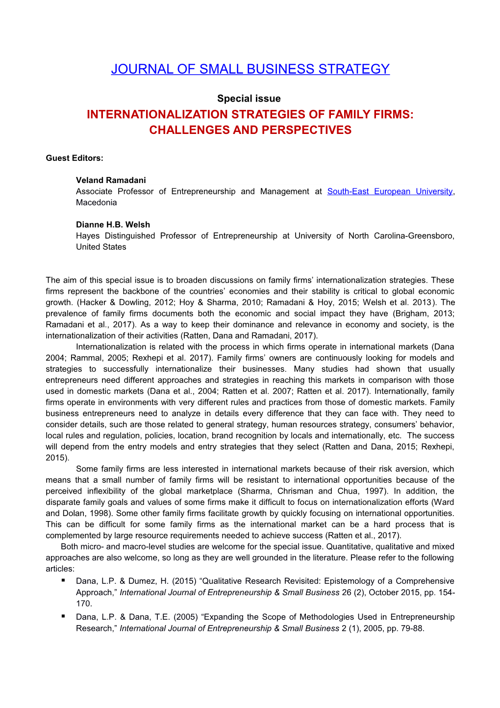 Internationalization Strategies of Family Firms: Challenges and Perspectives