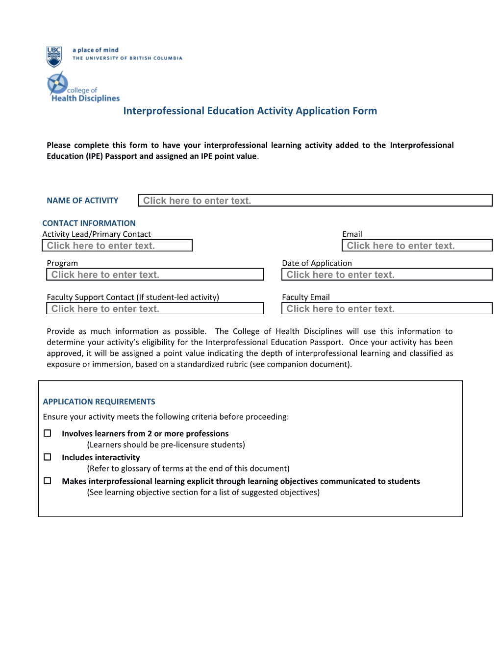 Interprofessional Education Activity Approval Form