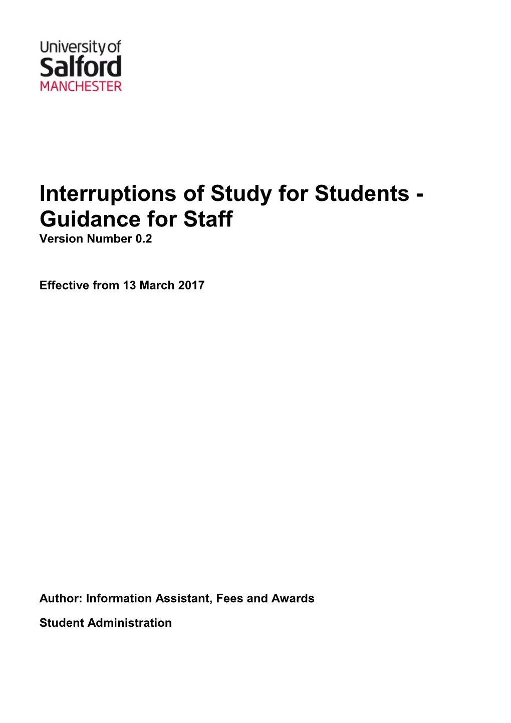 Interruptions of Study for Students - Guidance for Staff