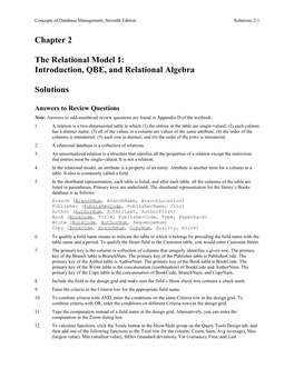 Introduction, QBE, and Relational Algebra