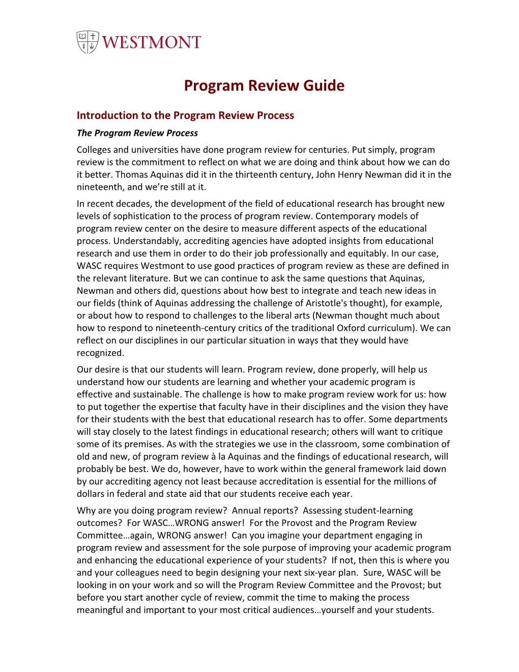 Introduction to the Program Review Process