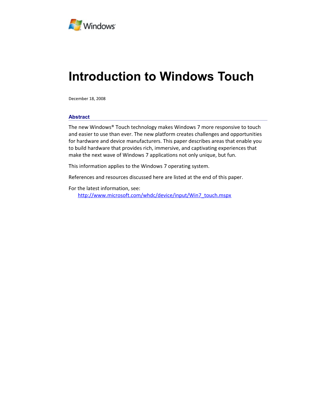 Introduction to Windows Touch