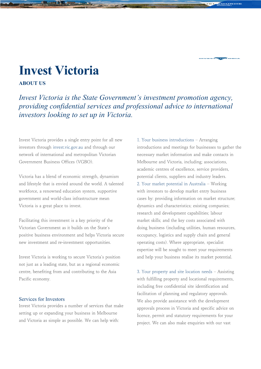 Invest Victoria Is the State Government S Investment Promotion Agency