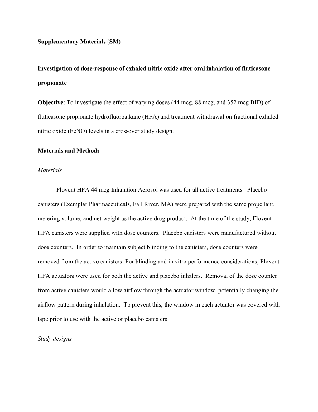 Investigation of Dose-Response of Exhaled Nitric Oxide After Oral Inhalation of Fluticasone