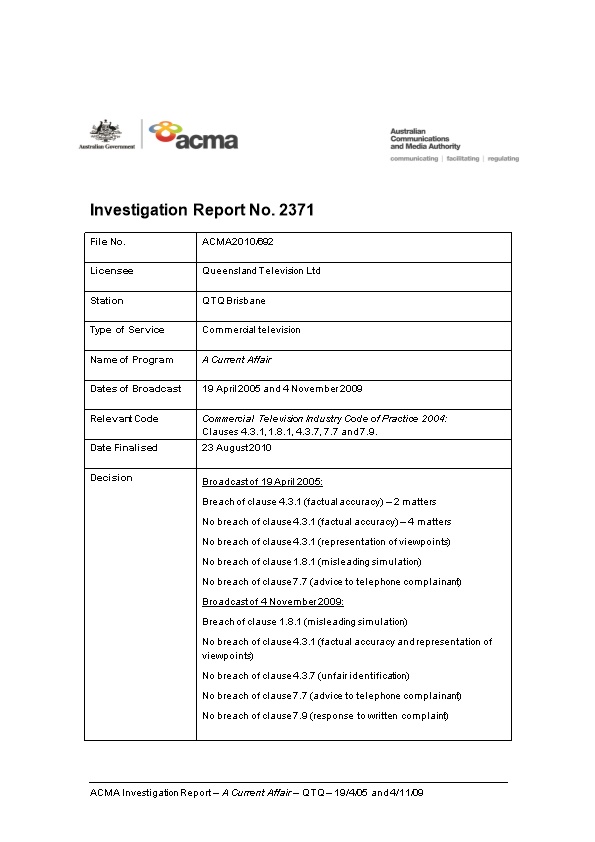 Investigation Report No. 2371
