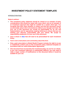 Investment Policy Statement Template